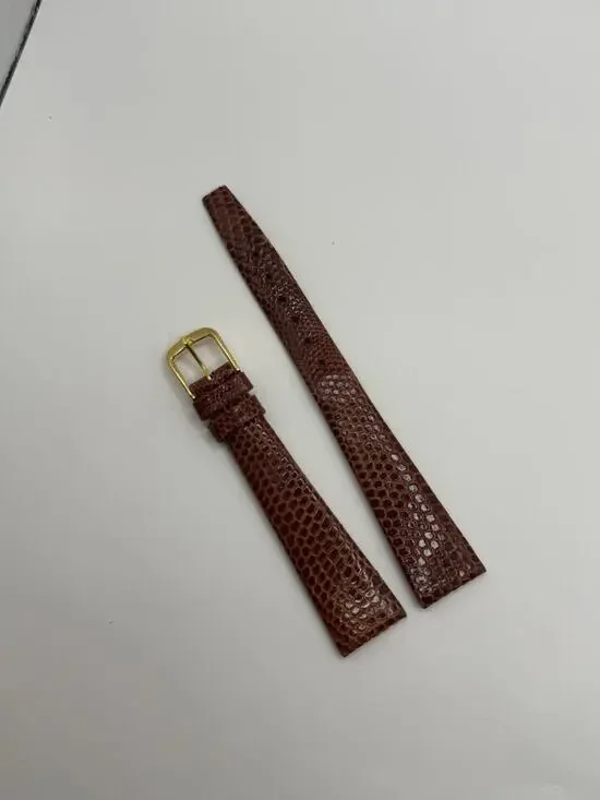 16mm KREISLER Genuine Lizard Honey NOS Vintage Watch Band & Gold-Tone Buckle