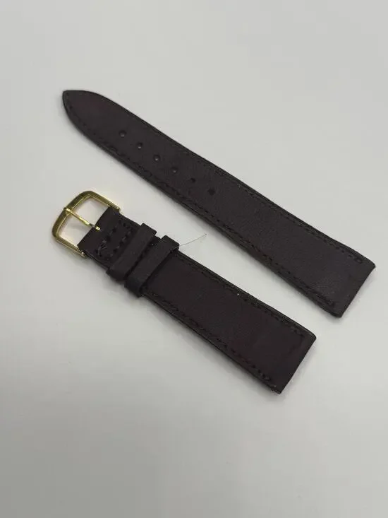 21mm Kreisler Brown Calfskin Shark NOS Vintage Watch Band & Gold-Tone Buckle
