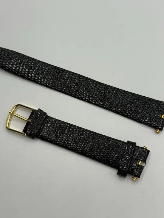 16mm Kreisler Black Lizard Grain NOS Vintage Watch Band & Gold-Tone Buckle