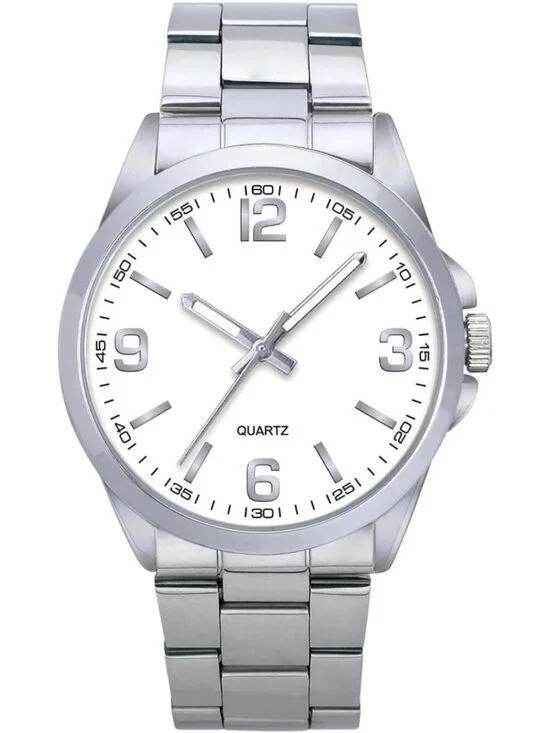 Men's Silver And White Analog Stainless Steel Case Arabic Numerals Classic Watch