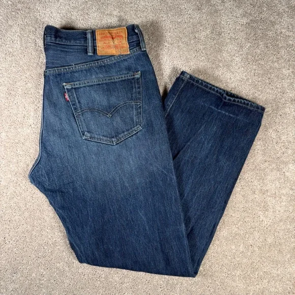 Levis 501‎ Original Fit Jeans Mens 40x32 Dark Wash Blue Denim Button Fly