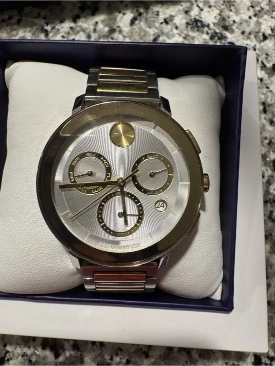 Movado Two-Tone Silver and Gold Chronograph Bracelet Watch