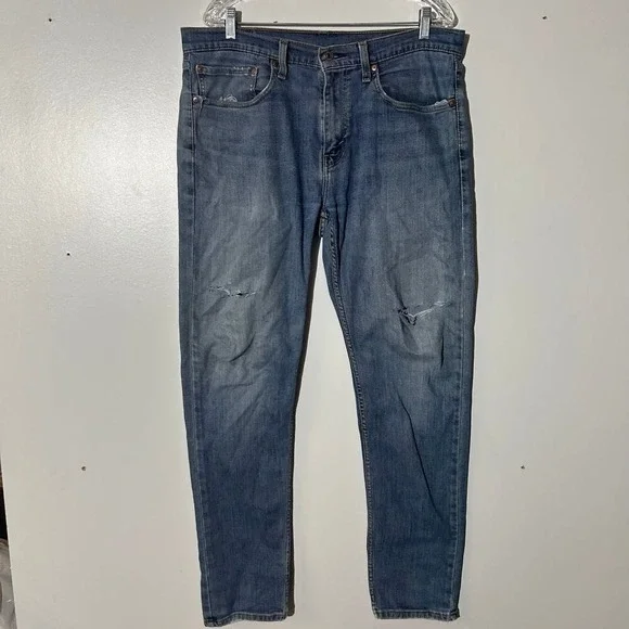 Levis 511 Slim‎ Fit Blue Distressed Denim Jeans Mens 33x30