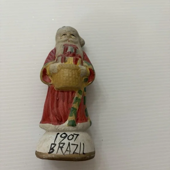 Vintage Santa Claus Figurine 1907 Brazil Folk Art Style Christmas Decor