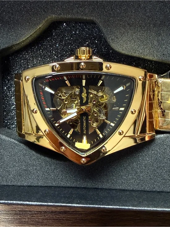 Gold Automatic Men’s Skeleton Watch - Black Dial
