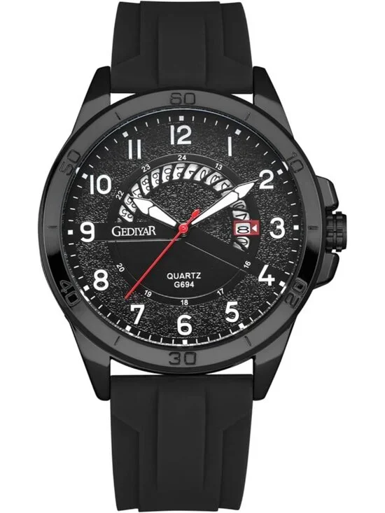 Men's Black Analog Quartz Silicone Strap Military Stylish Waterproof Wrist Watch