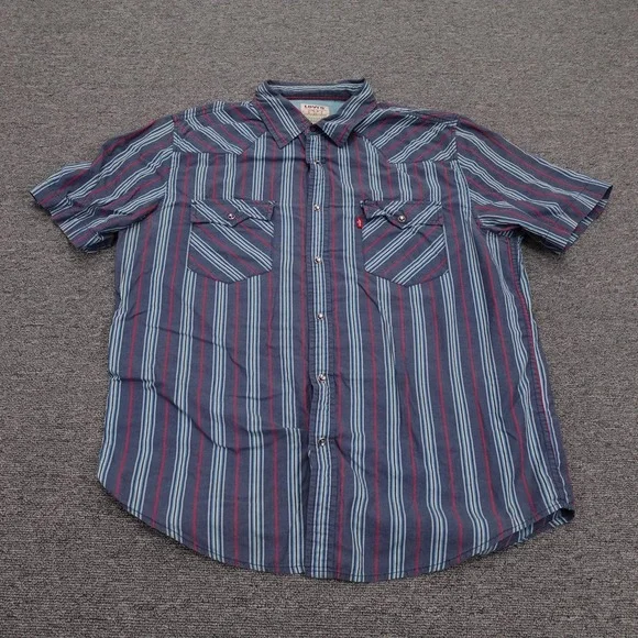 Vintage Levi's Shirt Mens Large Blue Stripe Long Horn Western Snap