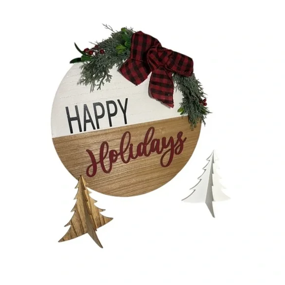 Festive‎ Holiday Wall Decor with Red Plaid Bow