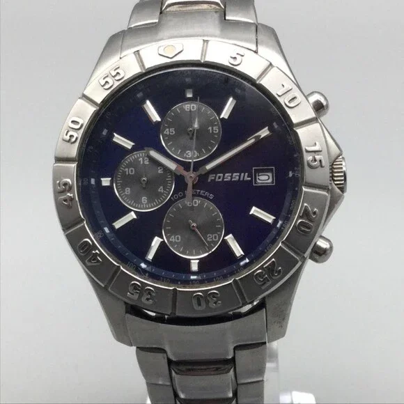 Fossil Blue CH-2382 Men Watch 40mm Blue Dial Stainless Chronograph New Battery 7