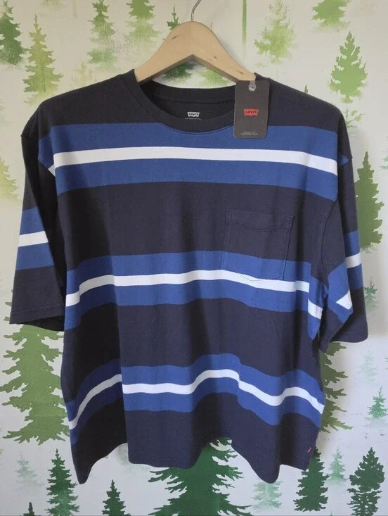 Levi's Men's Navy, Blue & White Striped Loose⁷ Pocket Tee