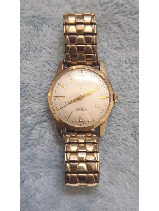 Vintage Elgin 27 Jewel Self Winding Men's Wristwatch 10k RGP Bezel  AS IS READ