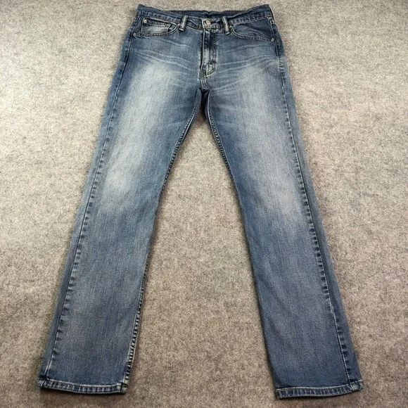 Levis 513 Mens Jeans 34x34 Straight Leg Blue Light Wash Stretch Slim Fit Classic