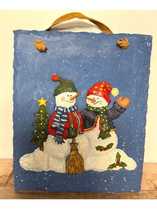 Hand Painted Slate Christmas Snowmen Plaque