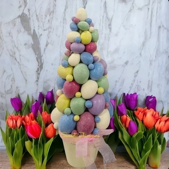 MARTHA Stewart Spring Potted Topiary Tree Centerpiece Easter Eggs Decorative 16