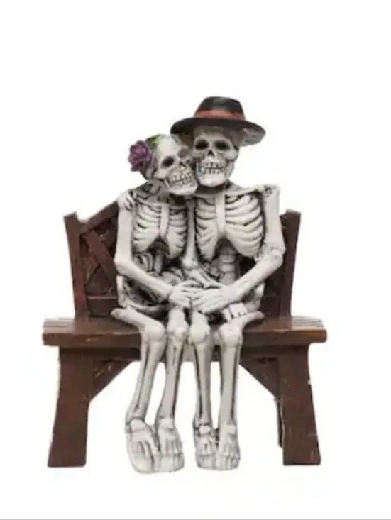 Mini Skeleton Couple Bench Figurine