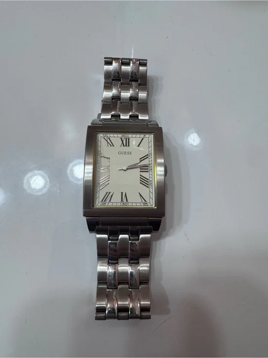 GUESS Men’s Silver Rectangular Stainless Steel Roman Numeral Watch W85062G2