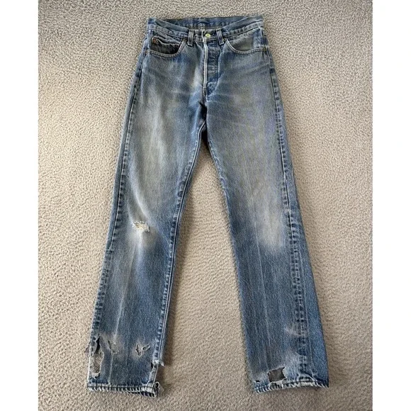 Vintage Levis 501 Jeans Mens Fits 27x30 Distressed Button Fly 80s USA *READ