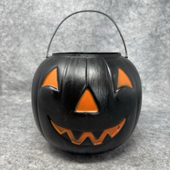 Vintage Black Halloween Large Pumpkin Blow Mold General Foam Candy Bucket USA