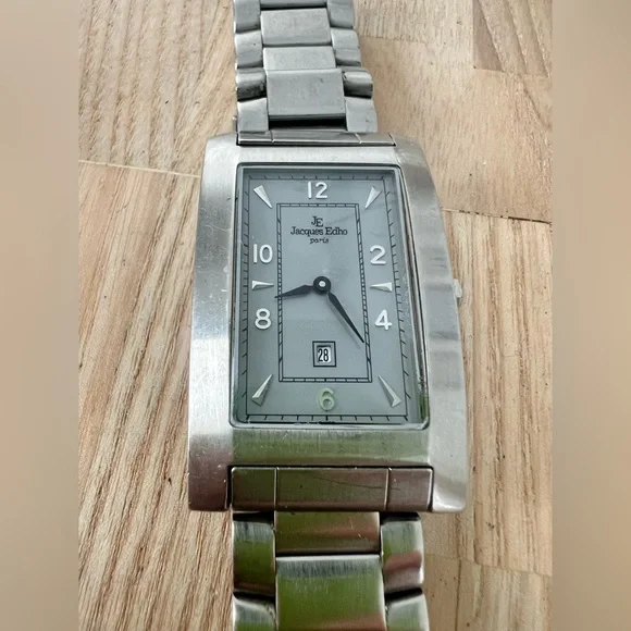 Jacques Edho Paris silver tone rectangular curvex dress watch NEW BATTERY