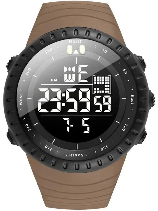Men's Khaki Analog Quartz Sports Outdoor Waterproof Military LED Digital Watch