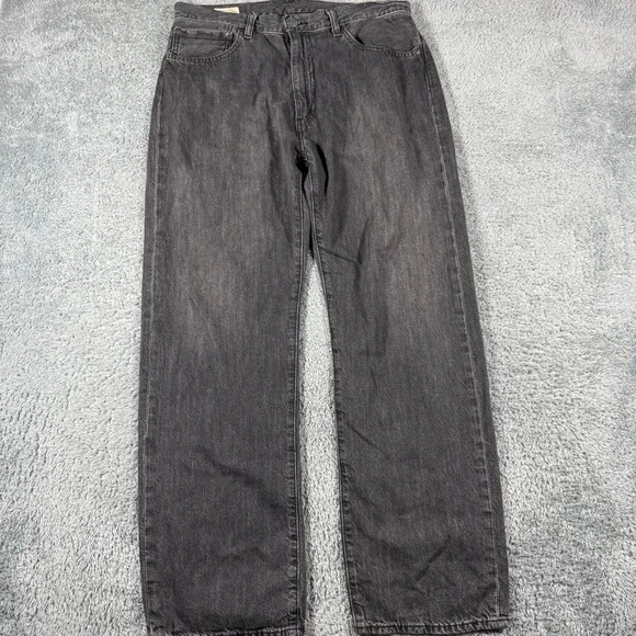 Levi's Premium 555 Relaxed Straight Jeans Mens 34x32 Black Washed Denim