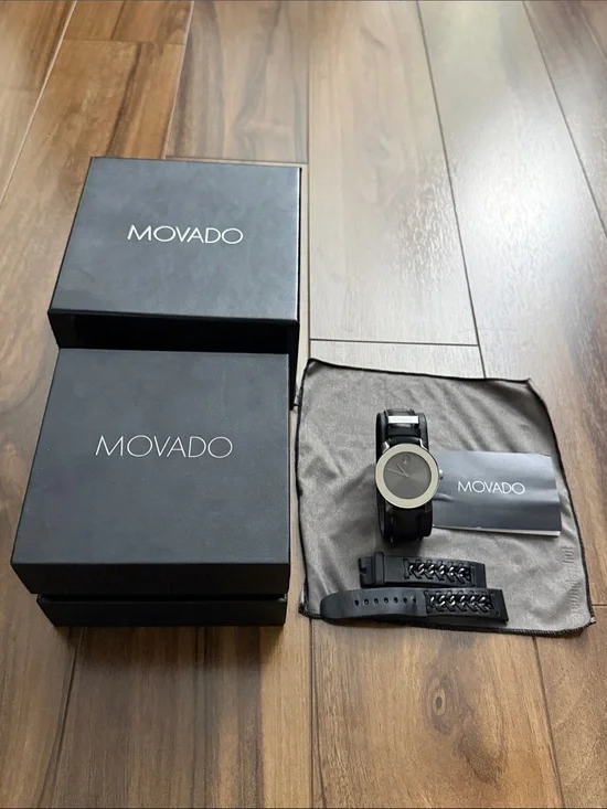 Movado Black Watch Gift Box with White Logo