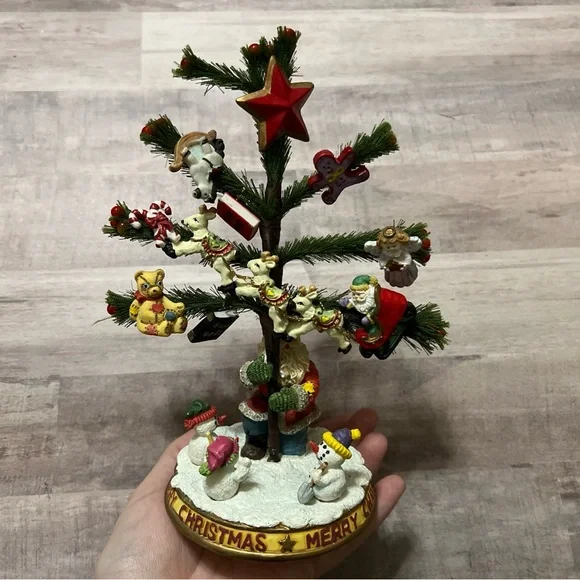 Holiday Tabletop Christmas Tree Decor with Red Star and Multi-Color Ornaments