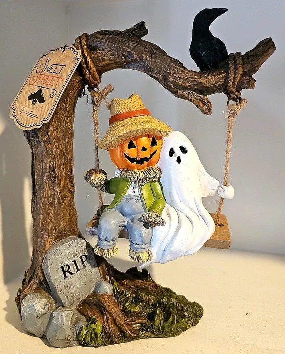 Viral Halloween Ghost And Scarecrow on a Swing by Sweet Street NWT