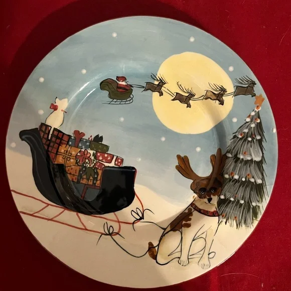 Holiday Reindeer Dog Decorative Plate