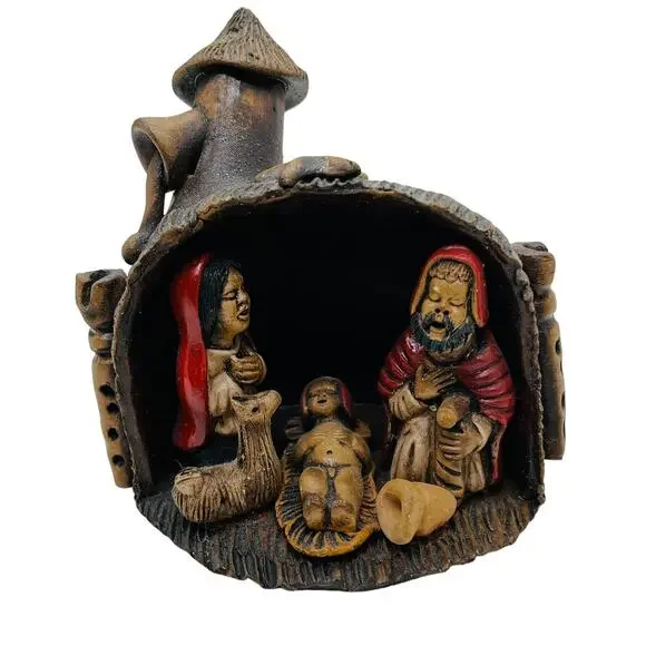 Nativity Scene Grotto Mushroom Ceramic Quirky Charming Likely South American