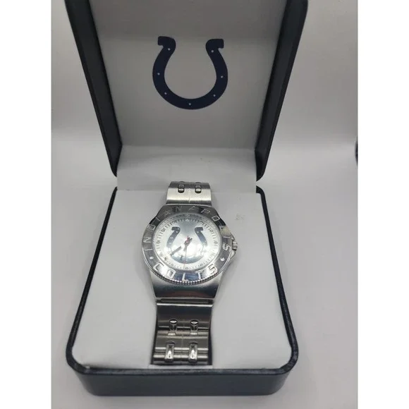 Indianapolis Colts NFL Watch Silver Tone Horseshoe Logo Quartz Wristwatch