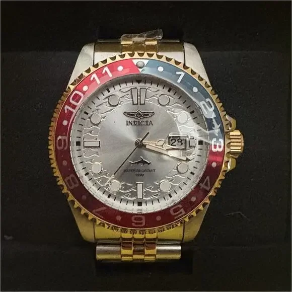 Invicta Men's Two-Tone Stainless Steel Analog Watch Red Blue Gold Bezel Date