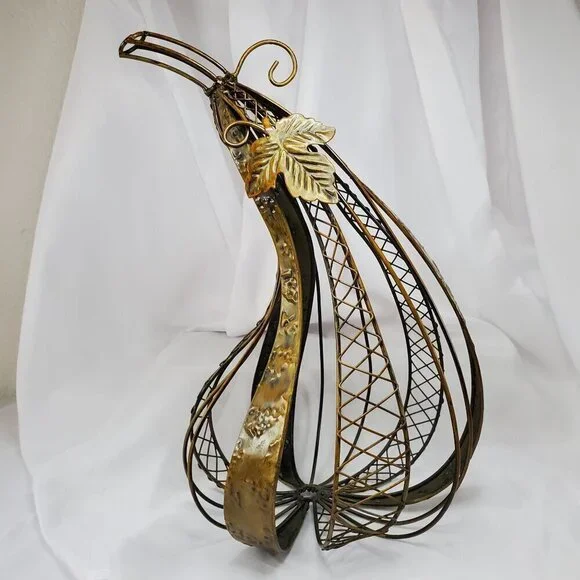 Fall Harvest Metal 14” Gourd Sculpture woven Vines & Leaves Copper Color Metal