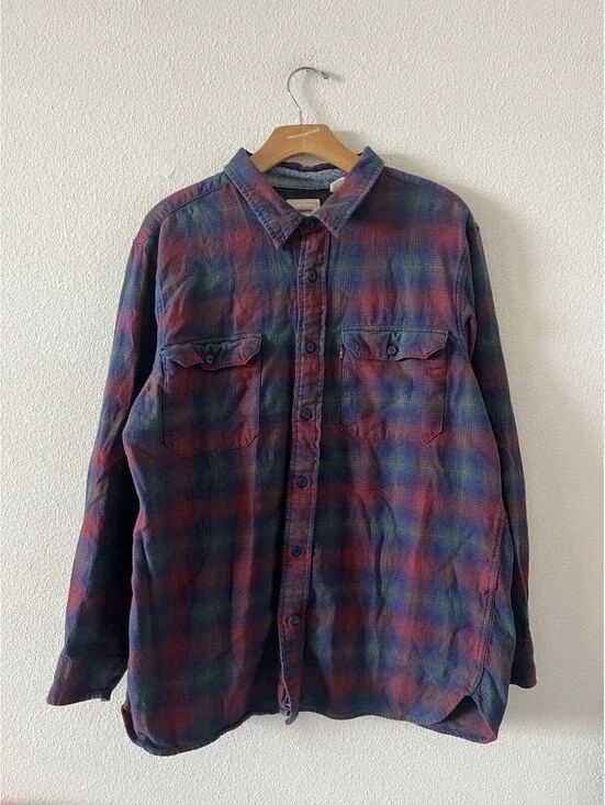 Levis Mens Plaid Flannel Long Sleeve Button Down Shirt L⁠