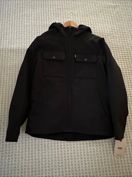 Levi's Men's Black Hooded Puffer Jacket