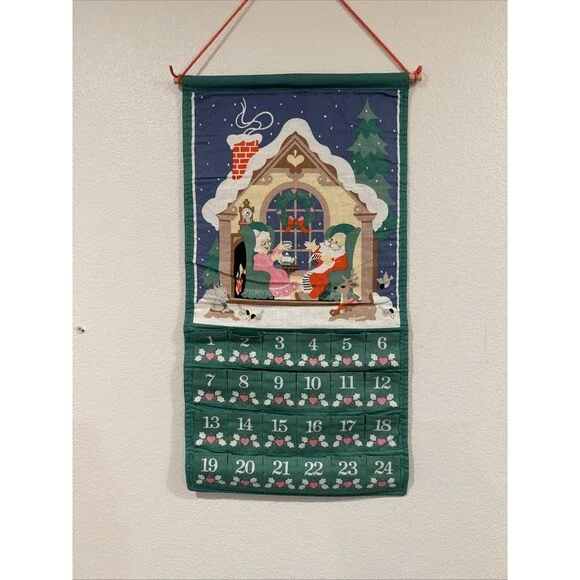 Vtg 1980s Avon Advent Calendar Fabric Pockets Countdown to Christmas No Mouse