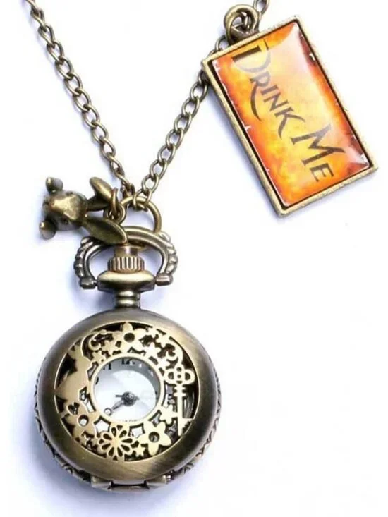 Unisex Gold Vintage Quartz Alice Wonderland Rabbit Solid Necklace Pocket Watch