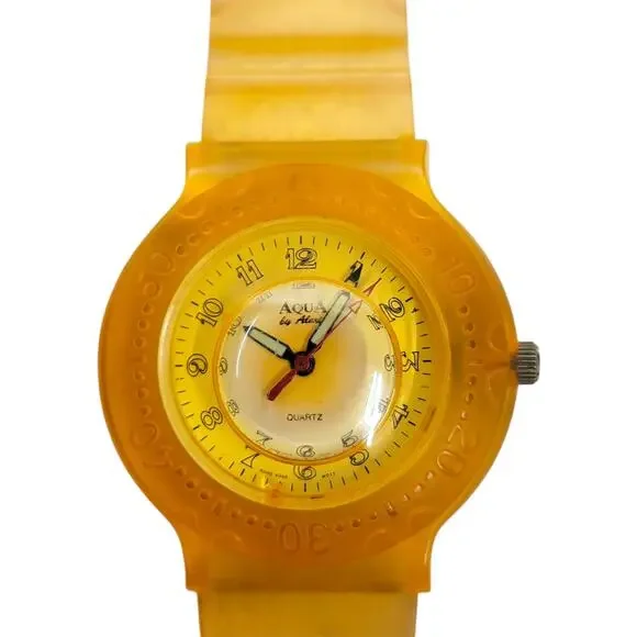 Vintage Y2K Aqua By Alexis Yellow Translucent Jelly Watch Bubble Dial Surf READ