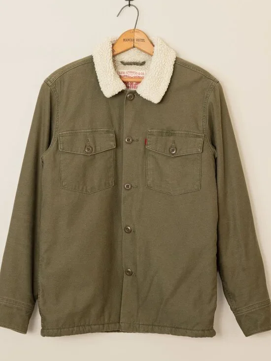 Levi's Men's Sherpa Lined Military Fatigue Shaket Jacket Olive Green Small S