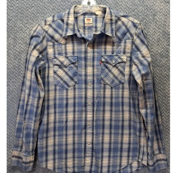 Levis Mens Cowboy Plaid Pearl Snap Western Shirt Standard Fit Medium CW-3323