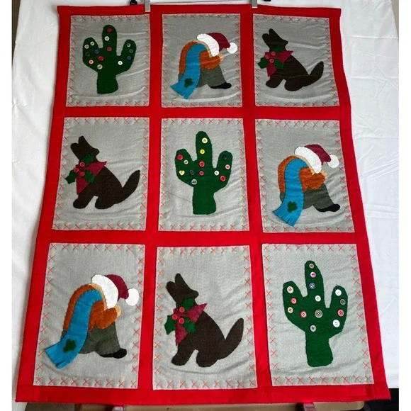 Handcrafted Large Felt Quilted Wall Decor Hanging Christmas Southwestern‎ Cactus