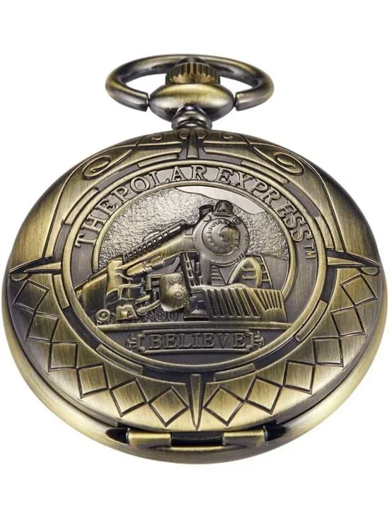 Mens Gold Bronze Railroad Skeleton Roman Numerals Hollow Mechanical Pocket Watch
