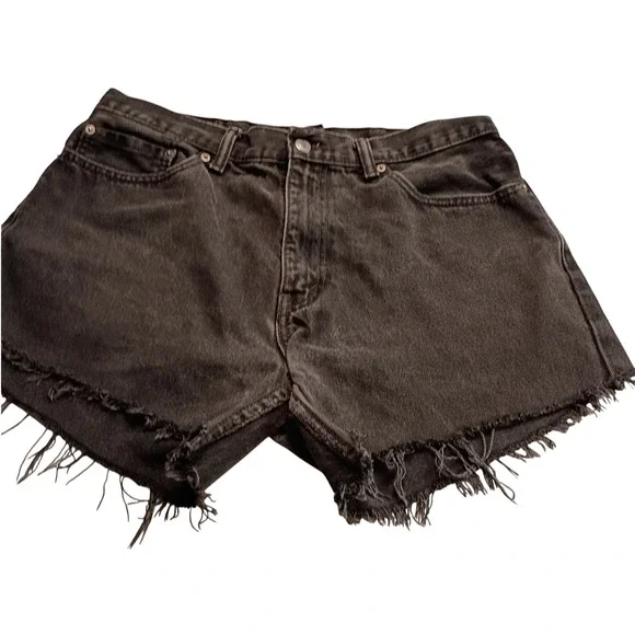 Levis 505 Men's Black Denim Cut Off Shorts Raw Hem W38 Regular Five Pocket Short