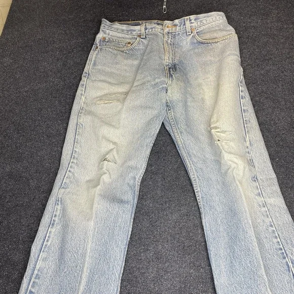 Vintage 90s Levis 505 Jeans Mens 33x30 Light‎ Wash Denim Regular Fit Distressed