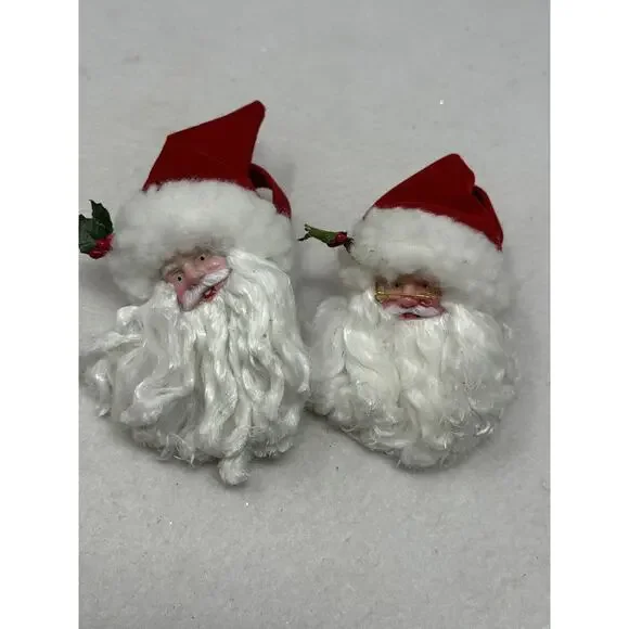 Vintage Santa‎ Christmas Napkin Rings Cloth Plastic Face Set of 2