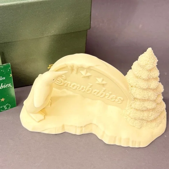 Department 56 Snowbabies Penguin and Tree Bisque Porcelain Figurine with Box