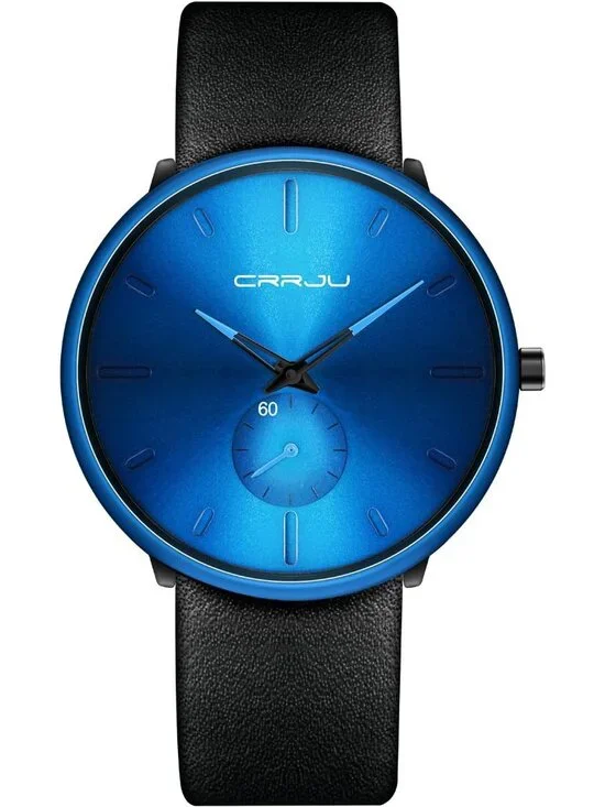 Unisex Blue Ultra-Thin Minimalist Waterproof Fashion Leather Band Wrist Watch