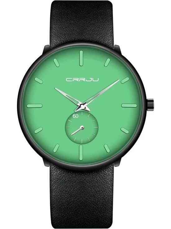 Unisex Light Green Ultra-Thin Minimalist Waterproof Fashion Leather Band Watch