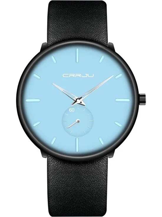 Unisex Sky Blue Ultra-Thin Minimalist Waterproof Fashion Leather Band Wristwatch