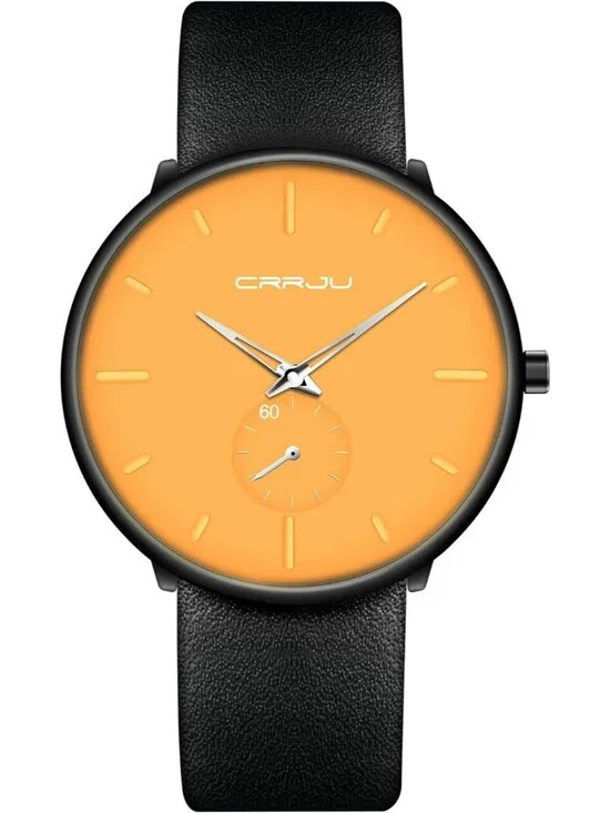 Unisex Yellow Ultra-Thin Minimalist Waterproof Fashion Leather Band Wrist Watch